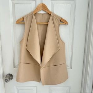 Camel Beige Wool Blend Sleeveless Draped Vest